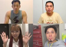 自宅映像を公開するミルクボーイ（上段）、ねお（下段左）、木村昴（下段右）。(c)読売テレビ