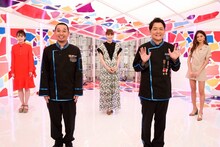 千鳥と（後列左から）伊原六花、広瀬アリス、池田美優。(c)フジテレビ