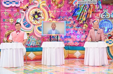 （左から）オードリー春日、リモート出演のコロコロチキチキペッパーズ・ナダル、キャイ～ン・ウド鈴木。(c)テレビ朝日