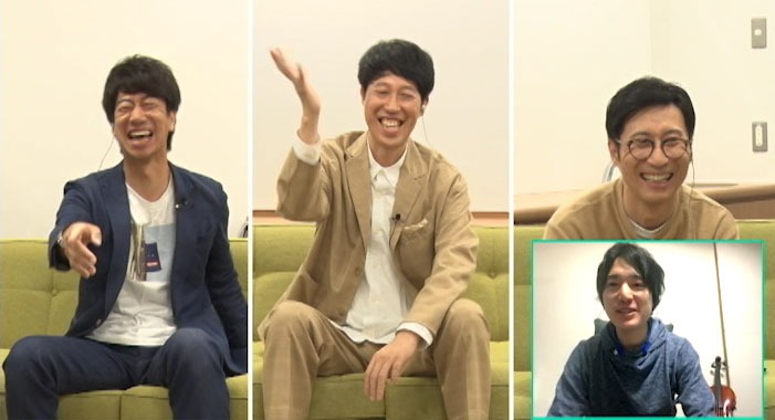 左からテンダラー浜本、小籔千豊、すっちーと、リモート出演の前園健太。(c)MBS
