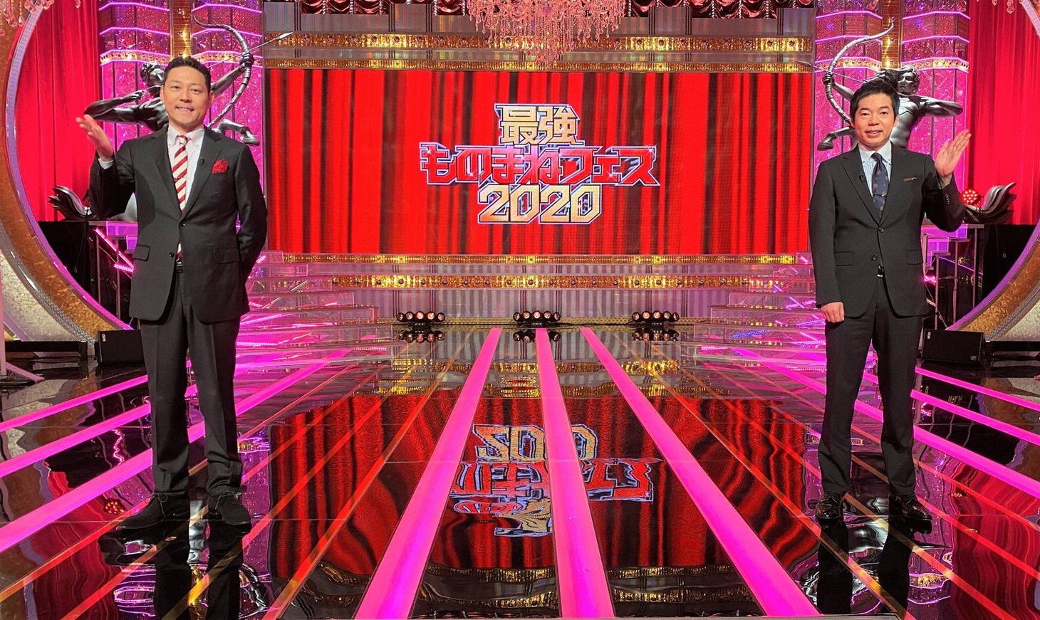 「最強ものまねフェス2020」MCの東野幸治（左）と今田耕司（右）。(c)フジテレビ