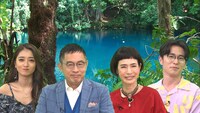 「日曜THEリアル！・～おウチで世界一周～世界の絶景100選早く行きたいトップ30」に出演する（左から）みちょぱ、内藤剛志、久本雅美、オリエンタルラジオ藤森。(c)フジテレビ