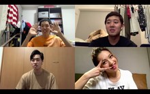 「おうちからLIVE配信！四千頭身の初降臨チャレンジ」に参加した四千頭身とゆきぽよ。