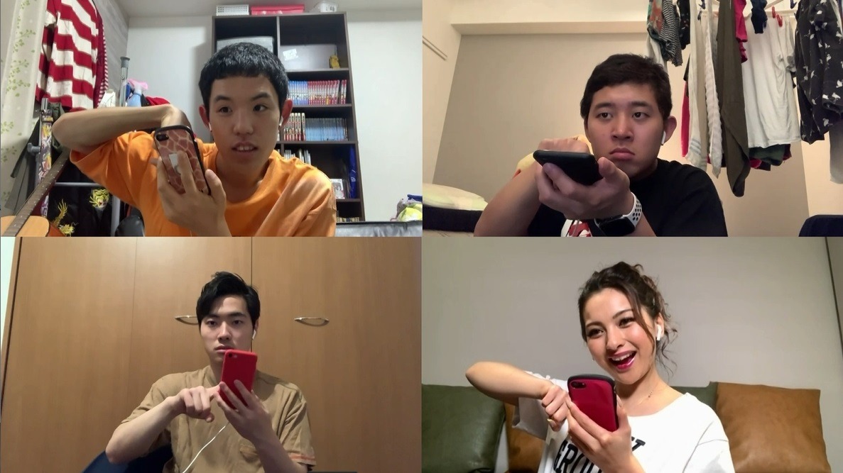 「おうちからLIVE配信！四千頭身の初降臨チャレンジ」に参加した四千頭身とゆきぽよ。