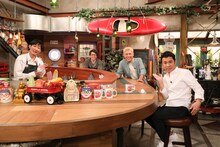 「おかべろ」に出演する（左から）NON STYLE石田、ロンドンブーツ1号2号、ナインティナイン岡村。(c)関西テレビ