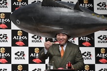 マグロの寿司を食べるミルクボーイ内海。