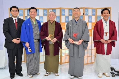 左から、福島暢啓アナウンサー、月亭八光、桂ざこば、桂南光、桂米團治。（写真提供：MBS）