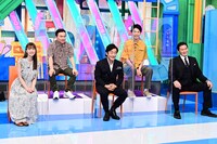 かまいたちと（前列左から）生見愛瑠、片岡愛之助、貴乃花光司。(c)TBS