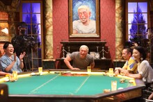 「ダウンタウンなう」の特別企画「人志松本の酒のツマミになる話」に出演する松本人志（中央）と千鳥、小池栄子（右端）。(c)フジテレビ