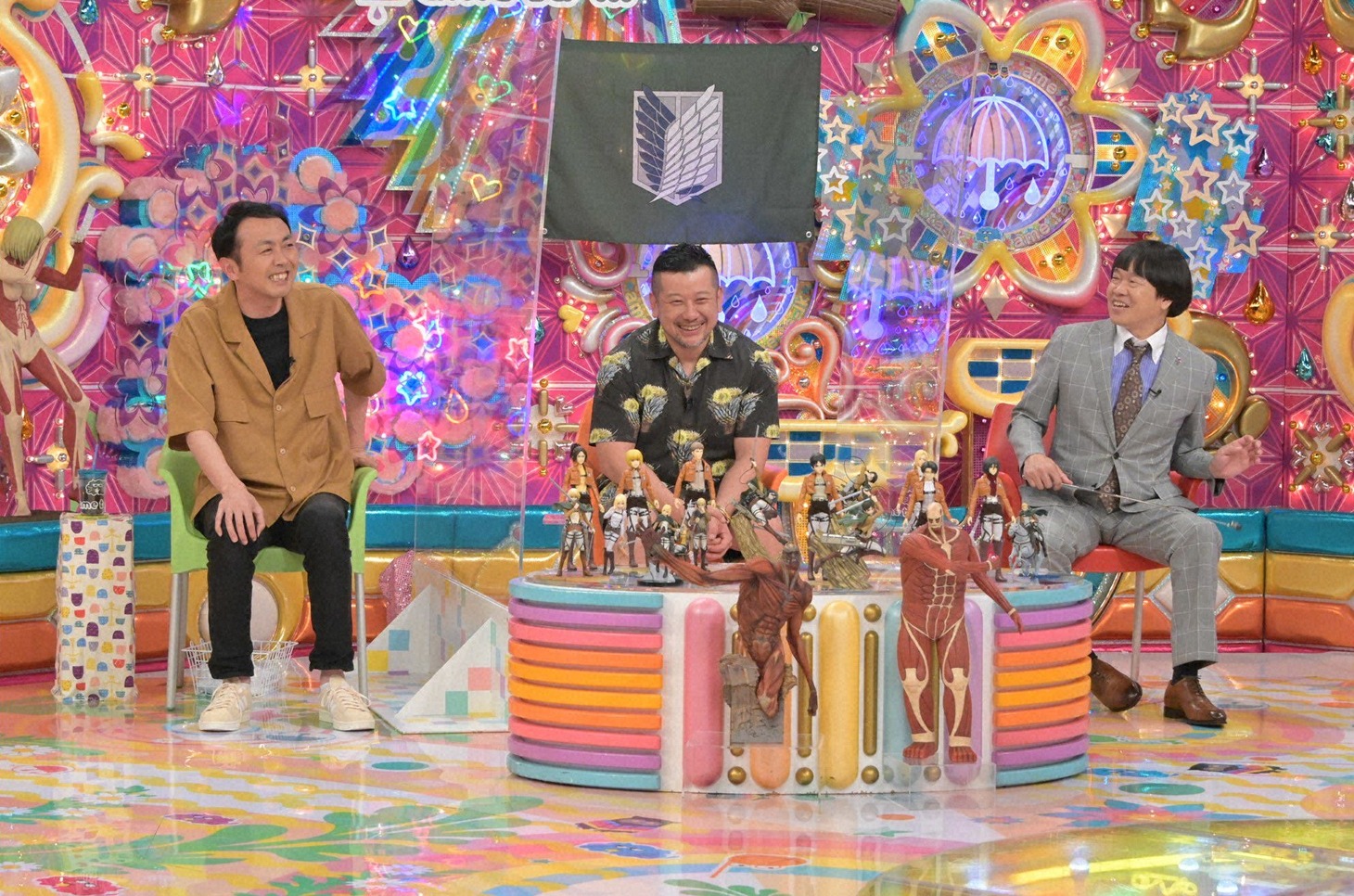 （左から）アンガールズ田中、ケンドーコバヤシ、蛍原徹。(c)テレビ朝日