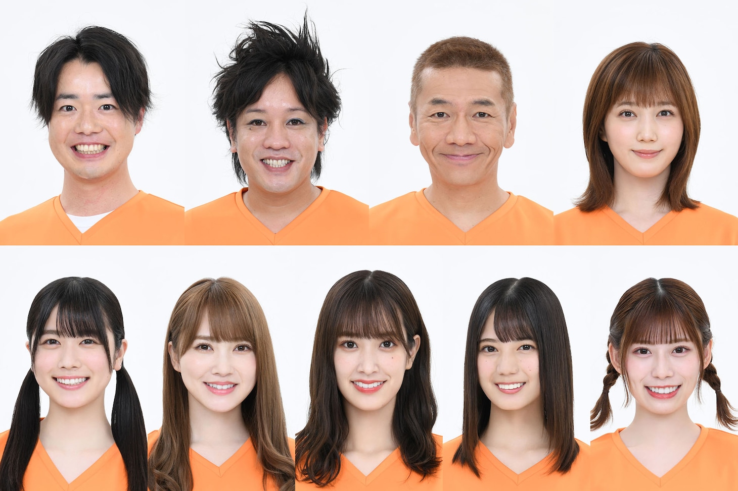 上段左からぺこぱ、くりぃむしちゅー上田、本田翼。下段左から日向坂46の丹生明里、加藤史帆、佐々木久美、小坂菜緒、東村芽依。