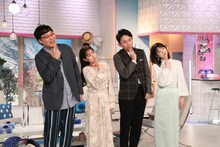 （左から）南海キャンディーズ山里、田中みな実、有吉弘行、弘中綾香アナ。(c)テレビ朝日