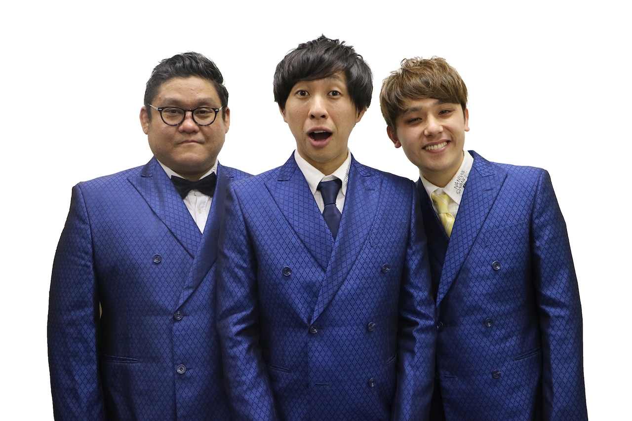 なにわスワンキーズ。左からこじまラテ、仲西隼平、前田龍二。
