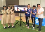 左から金川紗耶、清宮レイ、早川聖来、みなみかわ、タイーク金井、相席スタート山添。モニターに映っているのはリモート出演中のさらば青春の光。