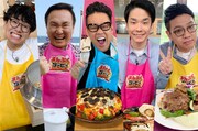 「まんぷくダービー」に出演する（左から）ミキ亜生、かまいたち山内、宮川大輔、かまいたち濱家、ミキ昴生。(c)TBS