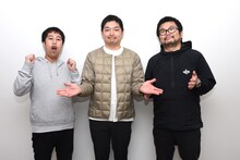 左からウエストランド井口、河本、宮嵜P。