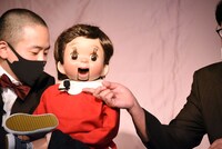 ピンマイクを付けているふくちゃん。