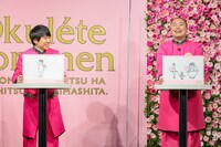 ラッピング用のイラストを描いた（左から）ハナコ秋山、ハナコ岡部。