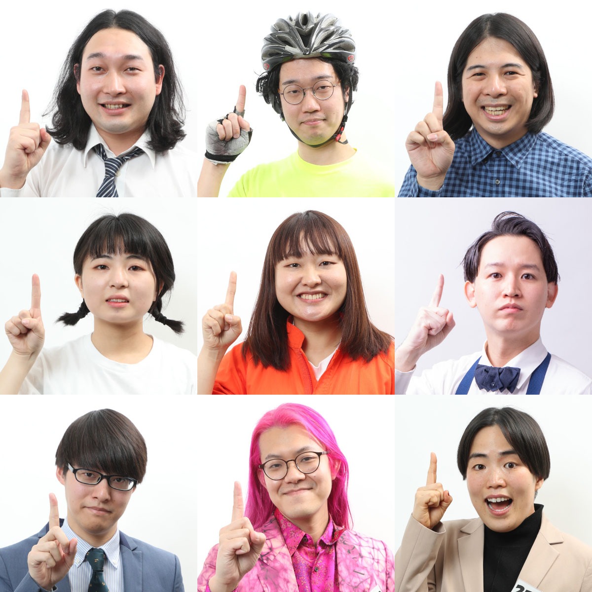 上段左からかが屋 賀屋、土屋、森本サイダー、中段左から高田ぽる子、吉住、kento fukaya、下段左から寺田寛明、ZAZY、ゆりやんレトリィバァ。