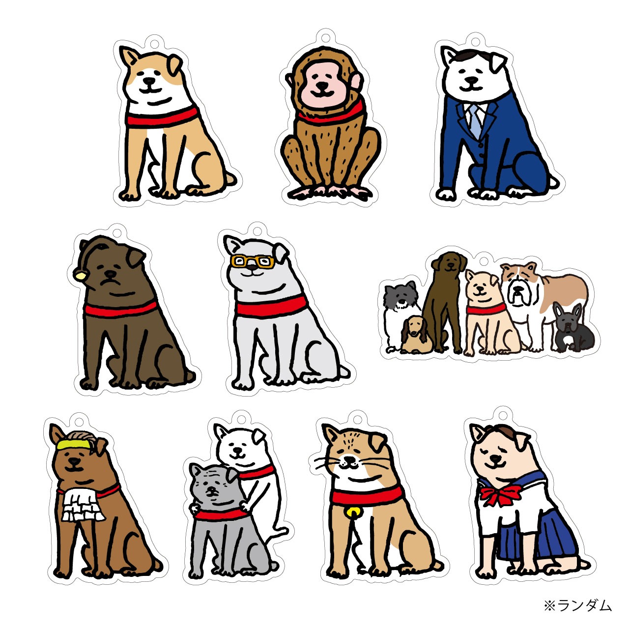 「○○公」シリーズのイラストアクリルキーホルダー。