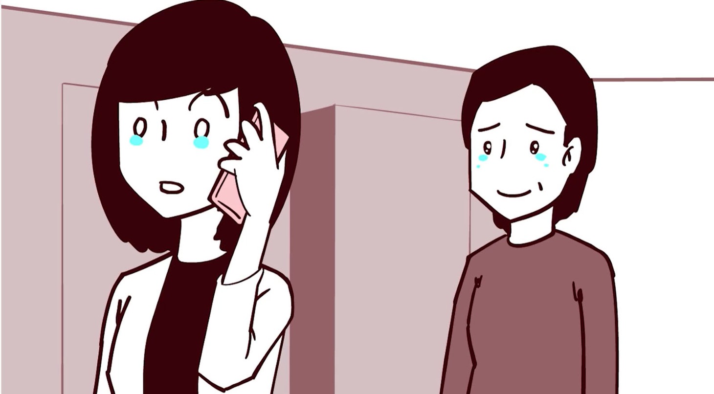 アニメ「電話をしてるふり」より。