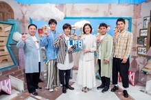 左からドランクドラゴン塚地、ココリコ田中、内村光良、鈴木京香、ムロツヨシ、中川大志。