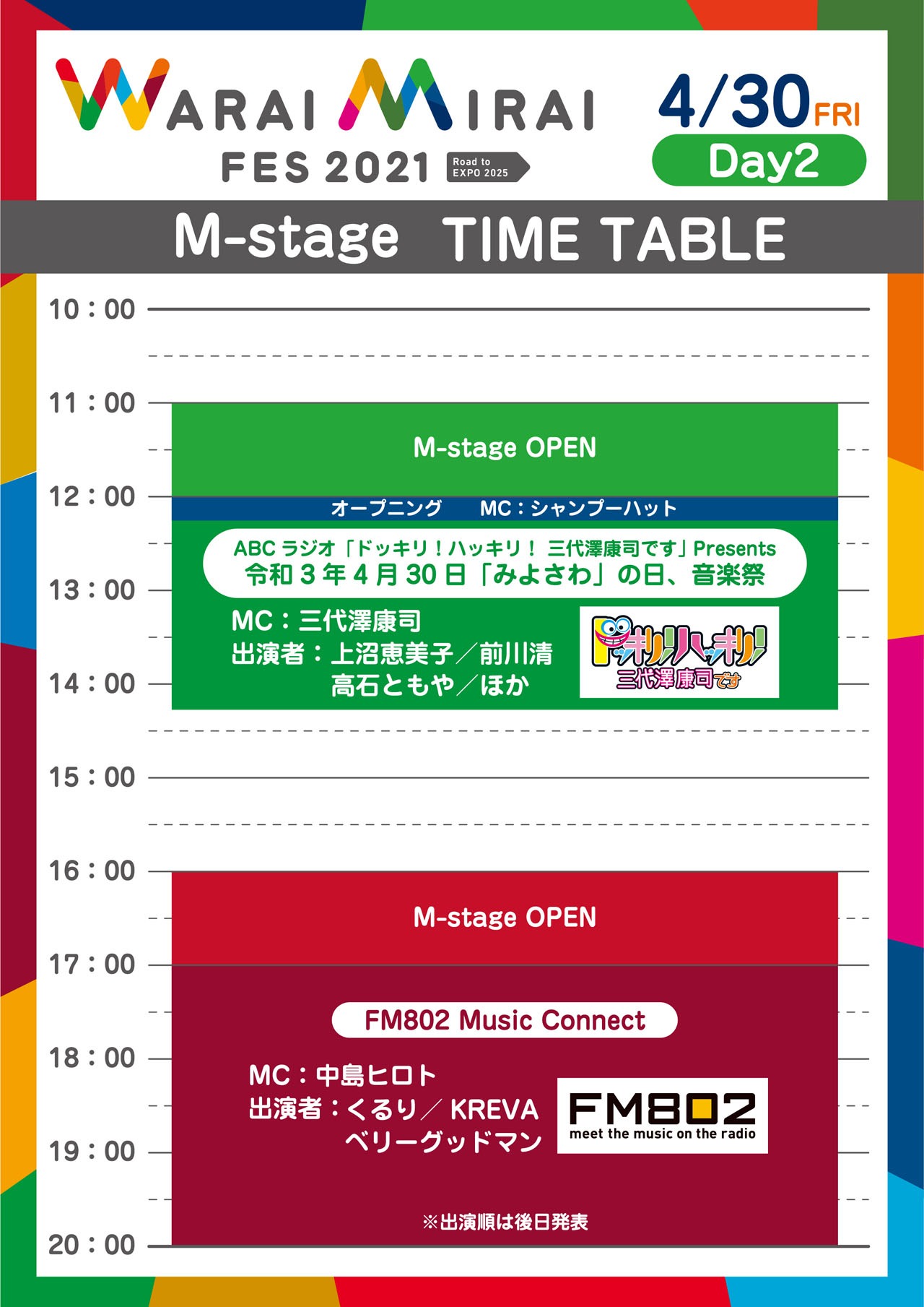 4月30日のタイムテーブル。