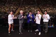 左からなかやまきんに君、三四郎、はんにゃ金田、しずる池田。