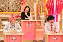 （左から）EXIT兼近、島崎和歌子、流れ星☆ちゅうえい。(c)フジテレビ