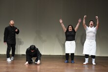 ラブレターズの点数が振るわず、本田兄妹の勝利が決まった場面。