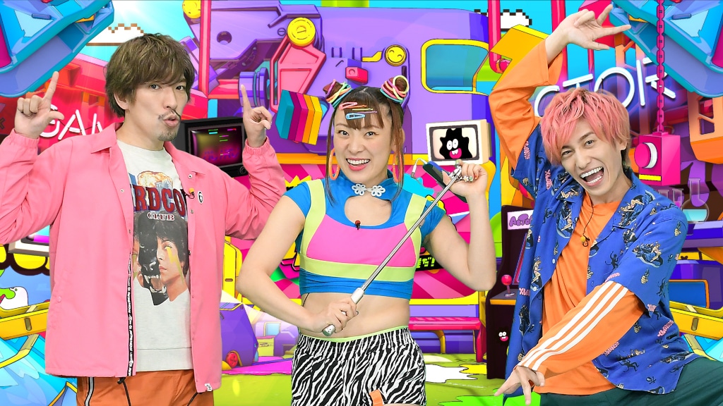 「『見破れ！アクター＆リアクター』～全部知っているのは誰だ!?～」に出演するEXITとフワちゃん（中央）。(c)TBS