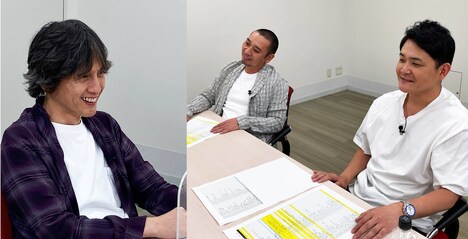 「Pラジオ」に出演する加地倫三プロデューサー（左）と千鳥。(c)テレビ朝日