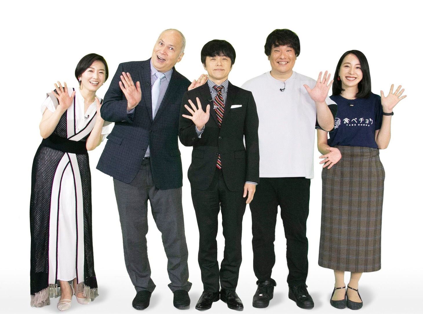 左から、狩野恵里アナ、モーリー・ロバートソン、バカリズム、岡崎体育、秋元里奈。
