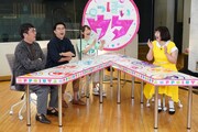 （左から）おぎやはぎ、阿部芳美アナ、たんぽぽ川村。(c)中京テレビ