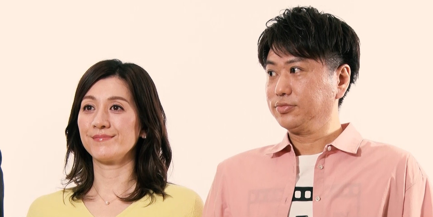 撮影中の（左から）野々村友紀子、2丁拳銃・川谷。