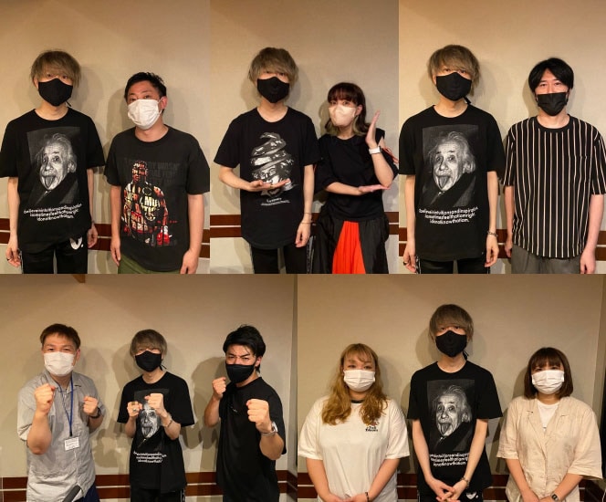 (左上から時計回りに)川谷絵音とさらば青春の光・森田、川谷絵音と平沢あくび、川谷絵音と金子厚武氏、川谷絵音とTEAM BANANA、川谷絵音とアイロンヘッド。