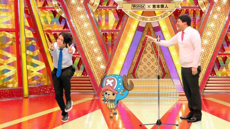 マヂカルラブリーとチョッパーが出演する「『ワンダ』×『ONE PIECE』」限定缶のCMより。