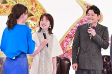 （左から）河北麻友子、弘中綾香アナ、千鳥ノブ。