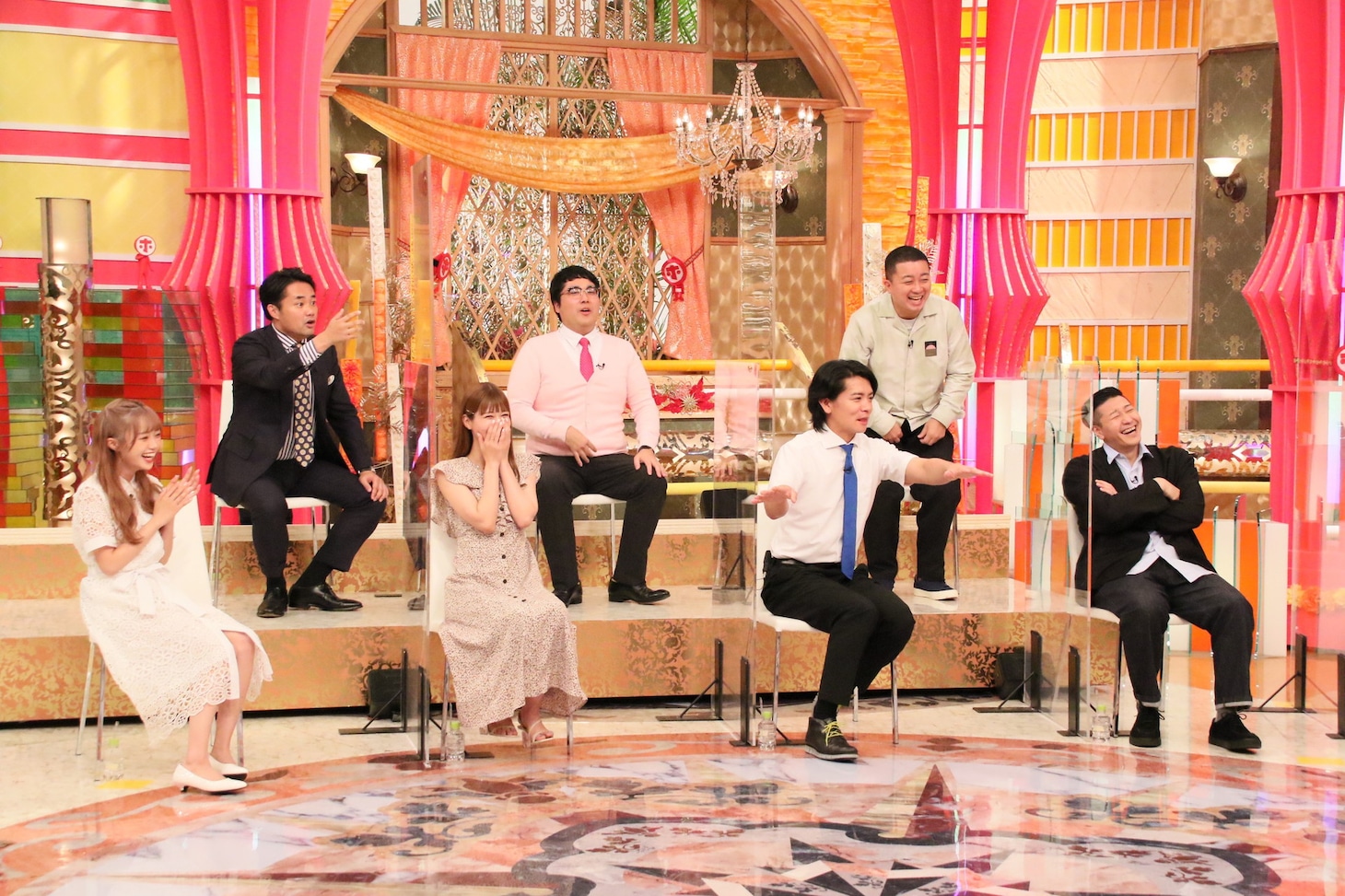 「ホンマでっか!?TV」にゲスト出演する、マヂカルラブリー（中央）、チョコレートプラネット（右端）ら。(c)フジテレビ