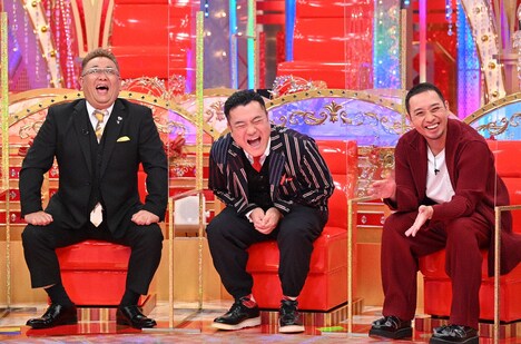 （左から）サンドウィッチマン伊達、アンタッチャブル山崎、千鳥・大悟。(c)テレビ朝日