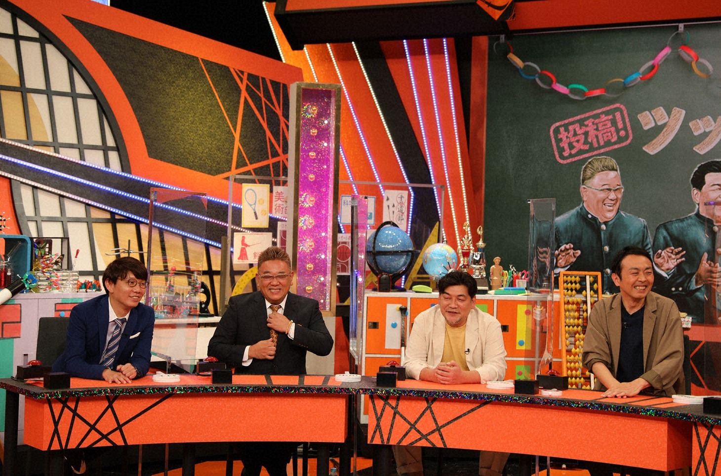 （左から）三四郎・小宮、サンドウィッチマン、アンガールズ田中。(c)テレビ朝日
