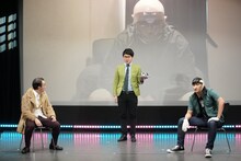 「ラッキーセブンパスタ」に登場する（左から）ななまがり森下、ぐりんぴーす牧野、こりゃめでてーな伊藤。