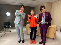 左からぺこぱシュウペイ、石川佳純、ぺこぱ松陰寺。