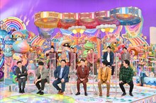 「アメトーーク！」の「もっとやれるはずだったのに…2021反省会」に出演する（前列左から）品川庄司、わらふぢなるお、ウエストランド、（後列左から）コウテイ、ネルソンズ。(c)テレビ朝日