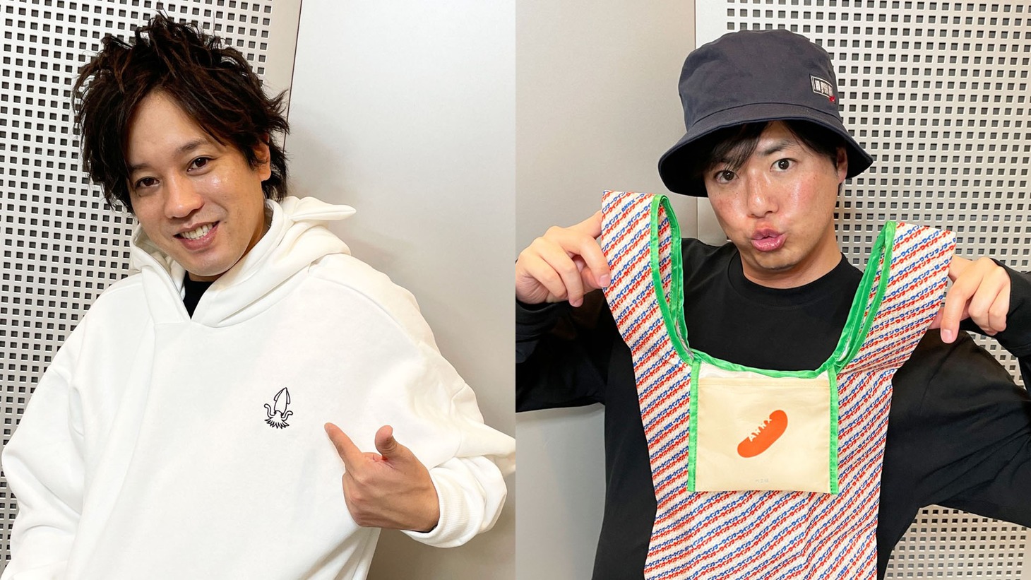 「ぺこぱのオールナイトニッポンX（クロス）」オフィシャルグッズを身に着けたぺこぱ。