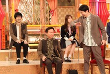 「ホンマでっか!?TV 菅田将暉＆かまいたち！最強人生相談SP」に出演する、かまいたちと（後列左から）GAG福井、渋谷凪咲。(c)フジテレビ