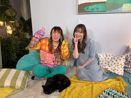 フワちゃん（左）、指原莉乃（右）と猫。