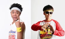 シャウト!!のサンシャイン池崎（左）とバイク川崎バイク（右）。