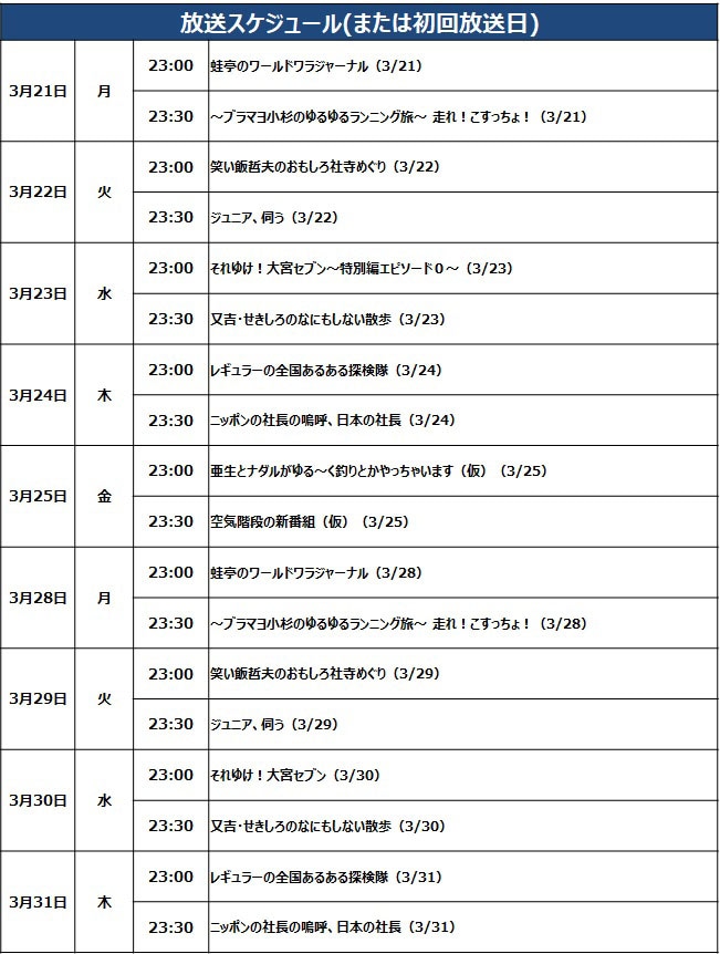 BSよしもと新番組放送スケジュール