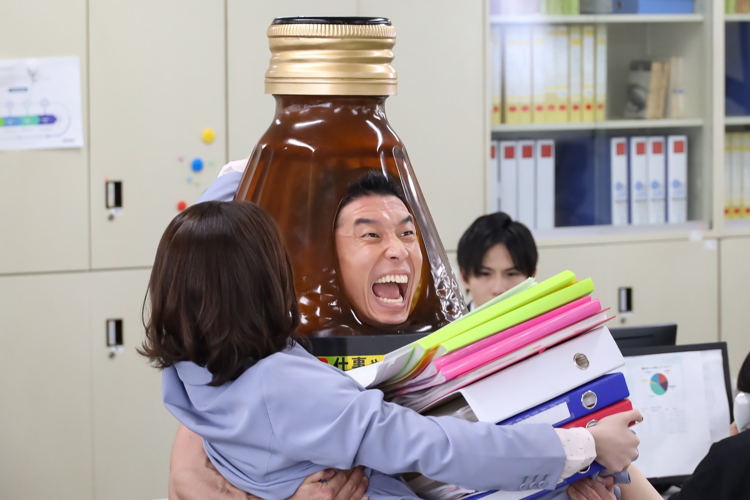 WebCM「連続パワー劇場 『でかびたきんぐ君』」撮影中の様子。